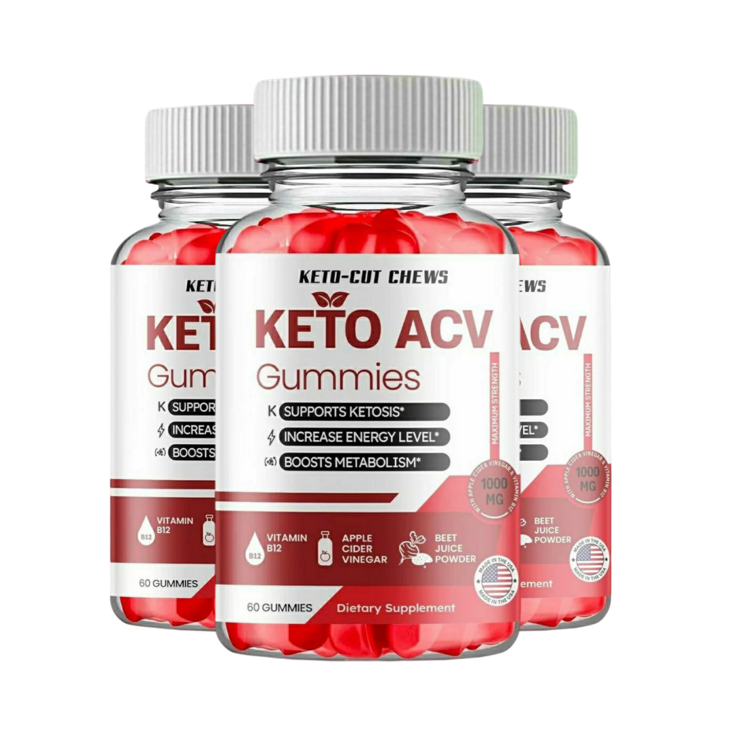 3-Pack Keto Cut Chews Gummies, Keto-Cut Chews Keto ACV Gummies - 180 Gummies