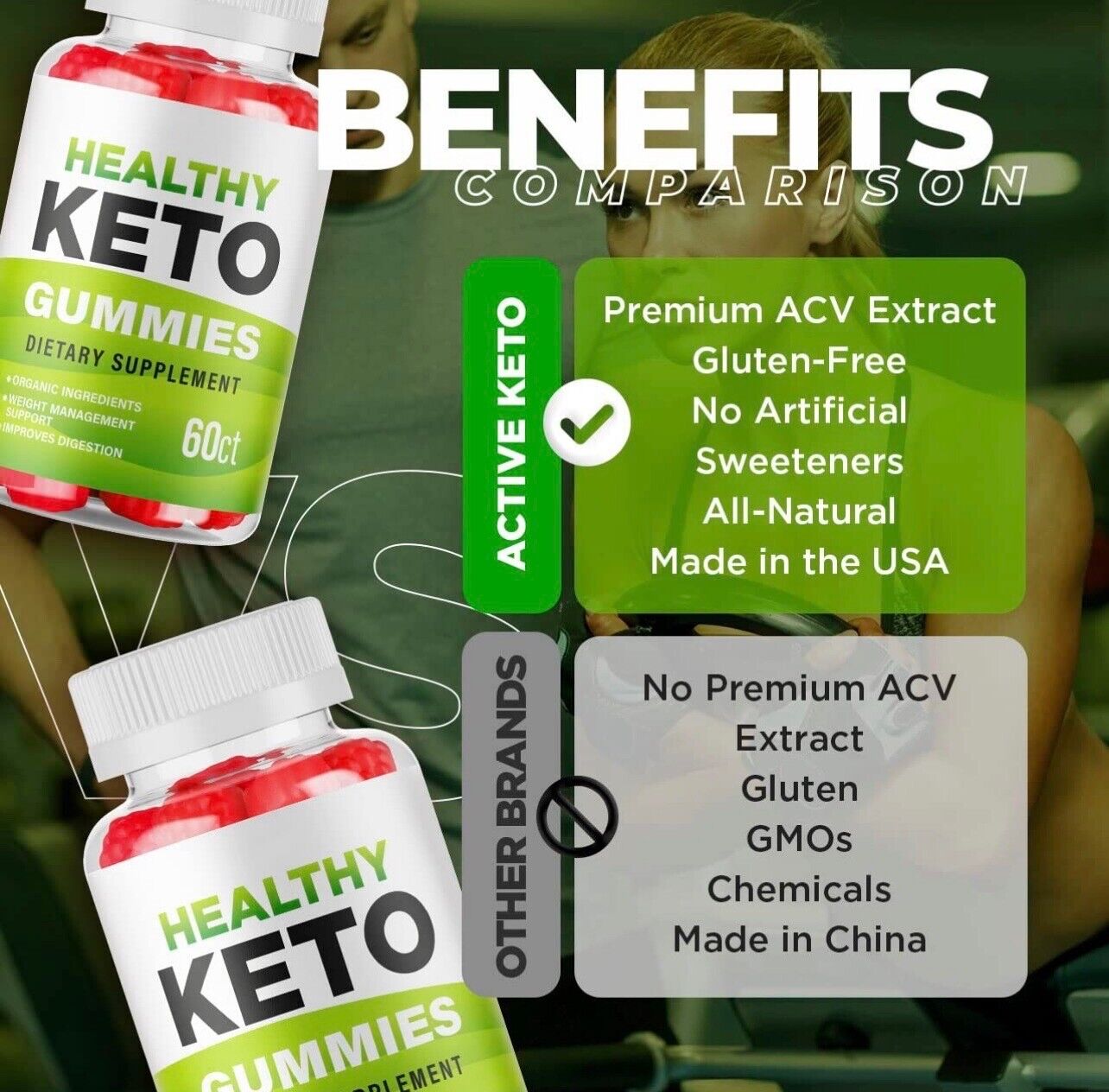 2-Pack Healthy Keto ACV Gummies - Vegan, Weight Loss Supplement (120 Gummies)