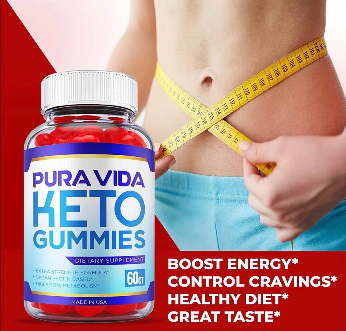 Pure Vida Keto Gummies, Vegan, Fat Burn, Weight Loss Gummies-60 Gummies
