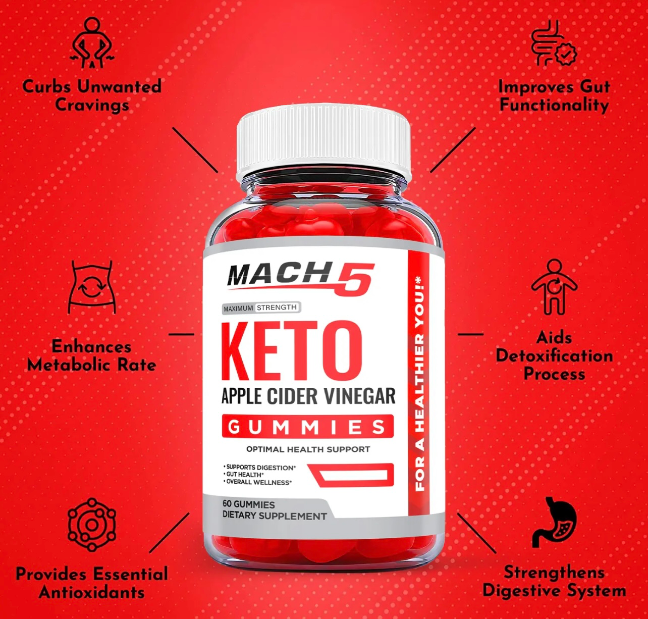 2-Pack Mach 5 Keto ACV Gummies, Mach5, Fat Burn, Weight Loss Gummies-120 Gummies