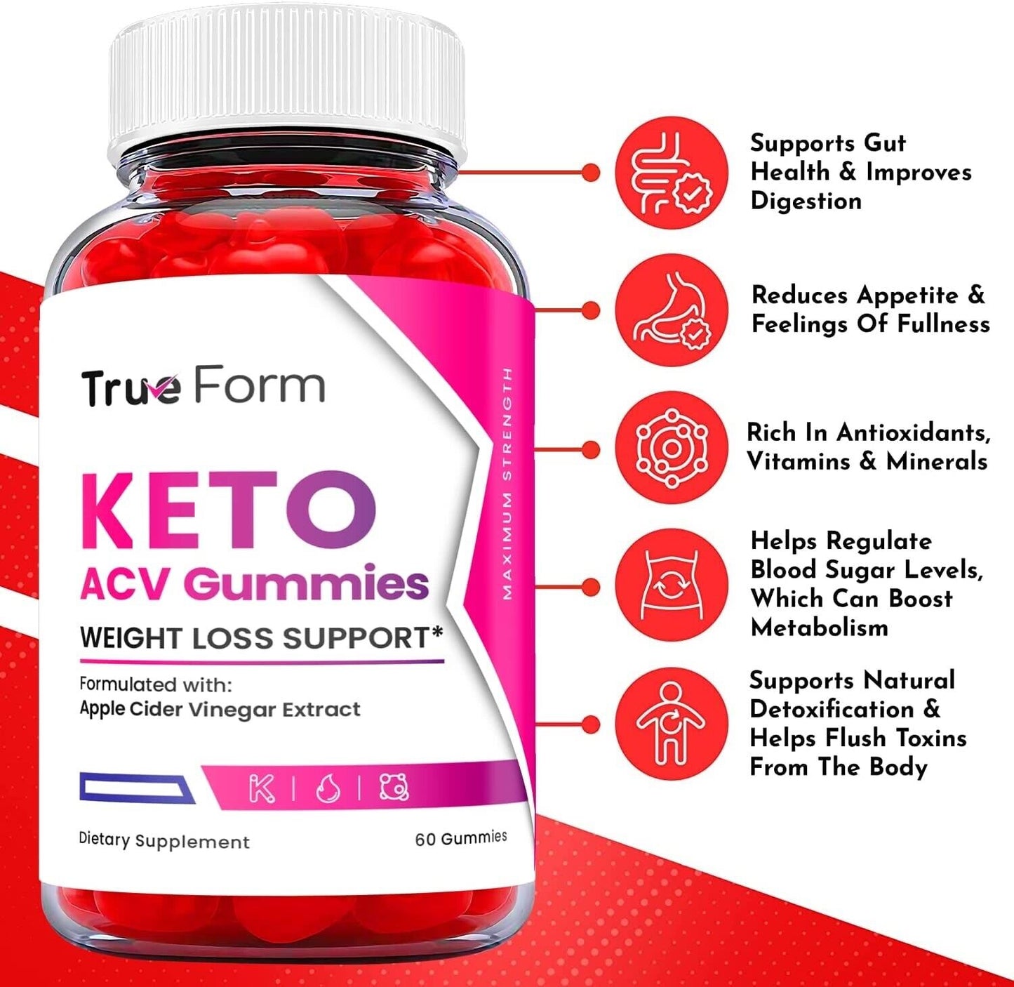True Form Keto ACV - True Form Keto Gummies Weight Loss - 60 Gummies
