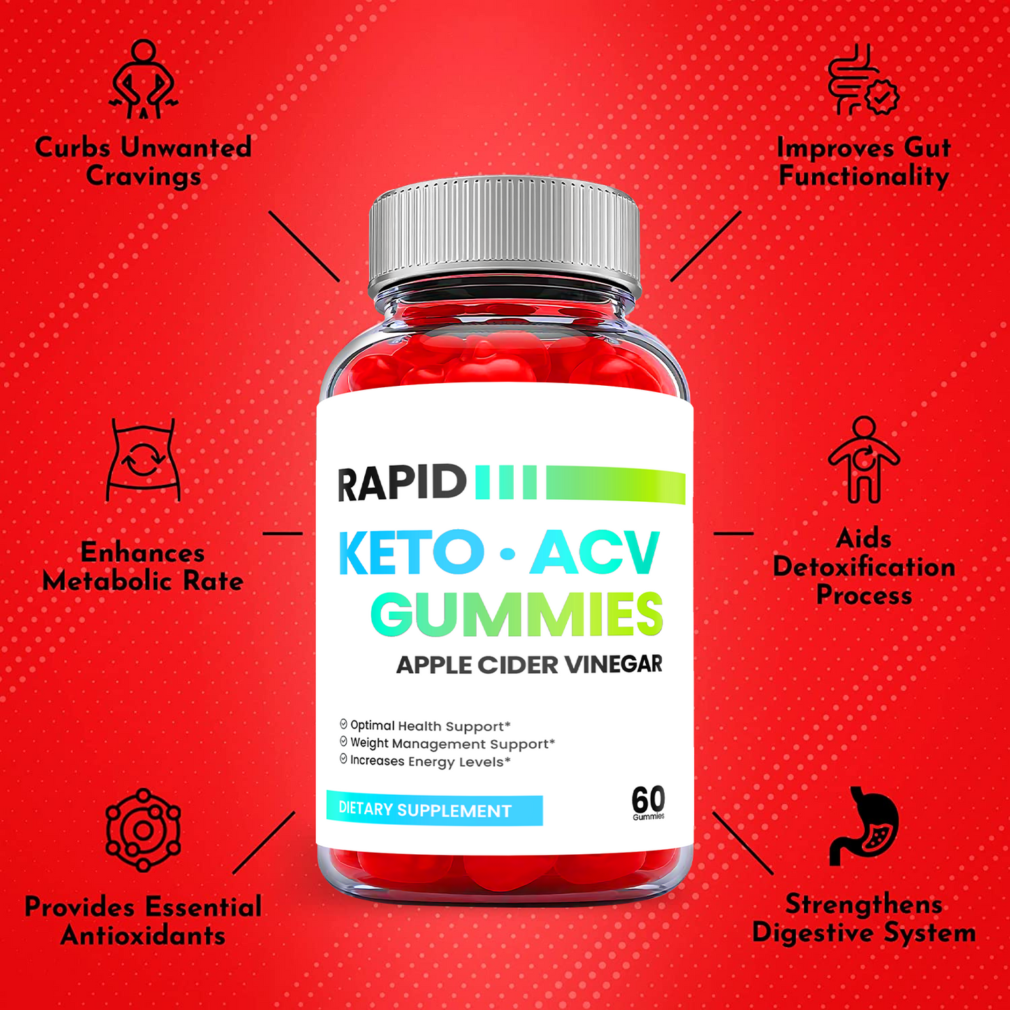 Rapid Keto ACV Gummies, Vegan, Rapid Cut, Weight Loss Gummies-60 Gummies
