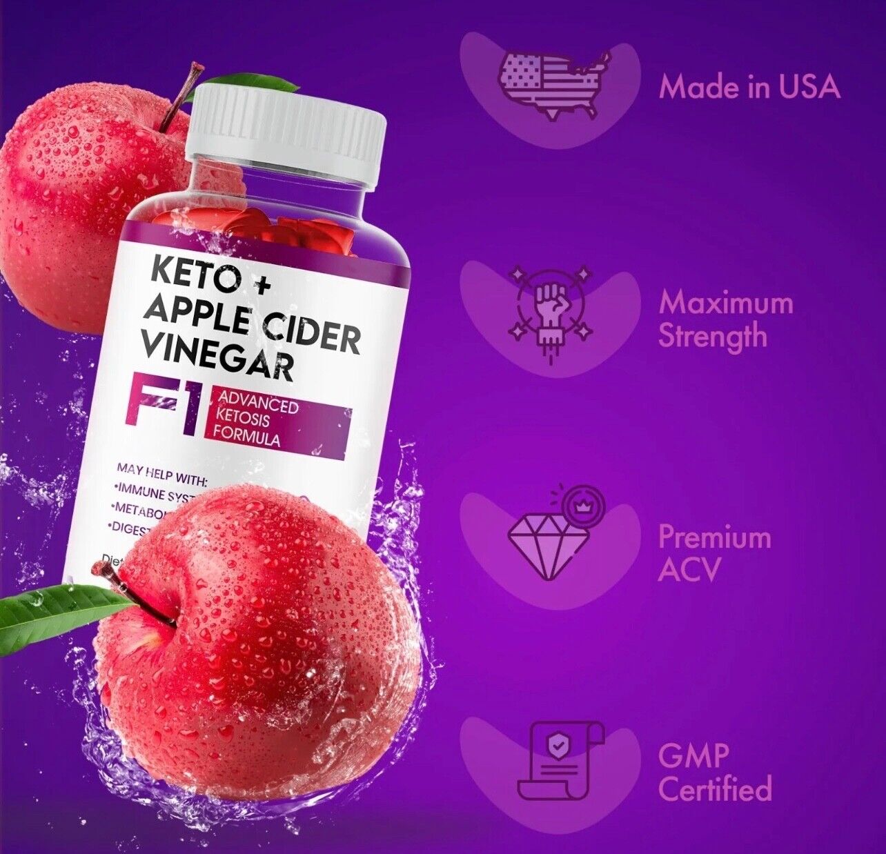 2-Pack F1 Keto ACV Gummies, Weight Loss, Fat Burner, Vegan - 120 Gummies
