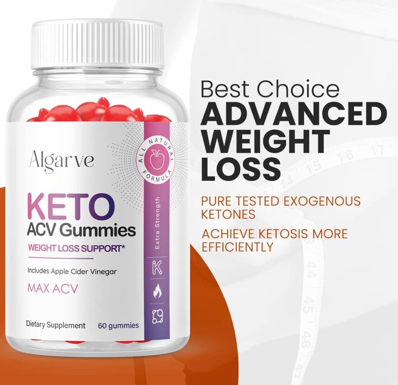 Algarve Keto ACV Gummies - Advanced Weight Loss, Vegan (60 Gummies)