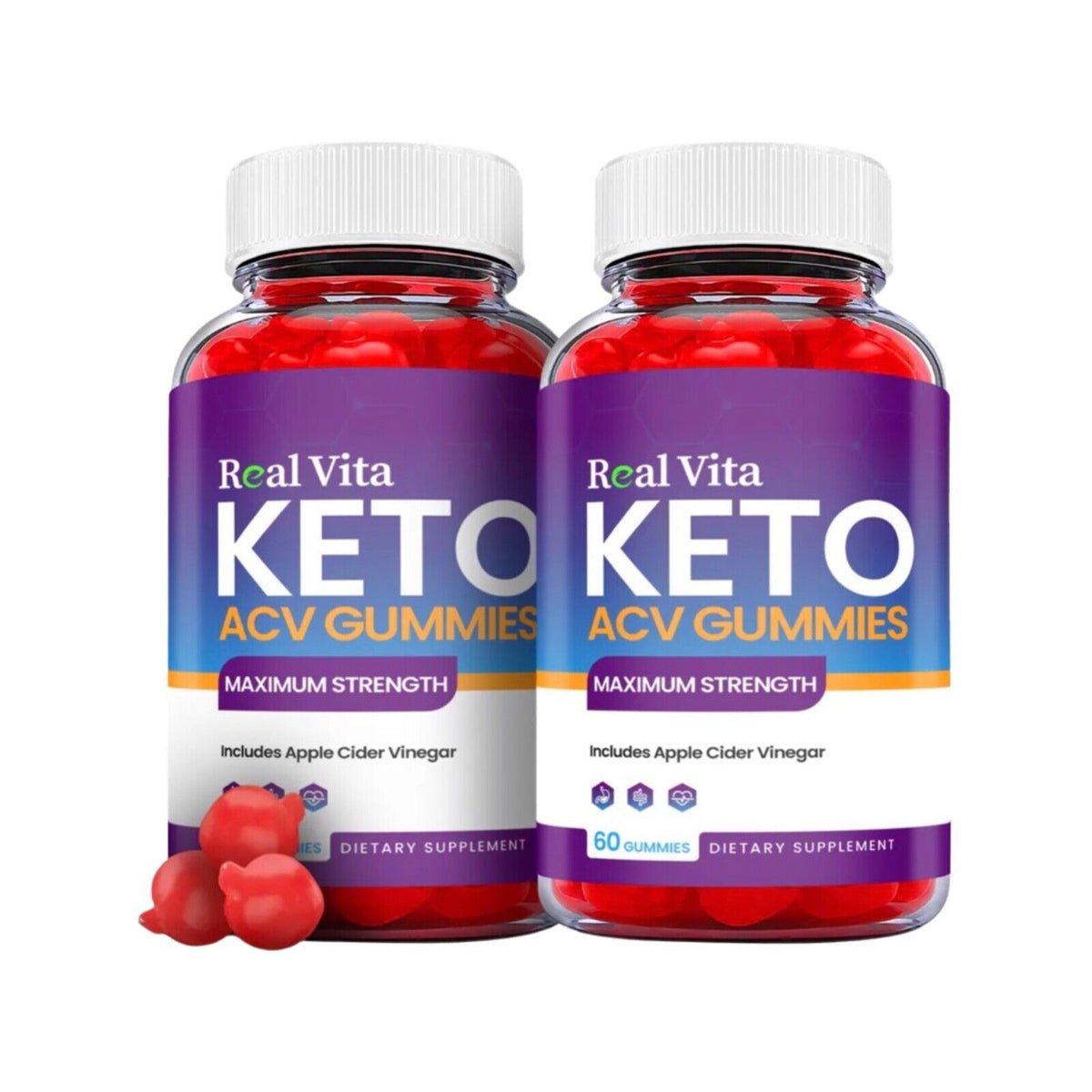 2-Pack Real Vita Keto ACV Gummies, Vegan,Apple Cider Vinegar Gummies-120 Gummies