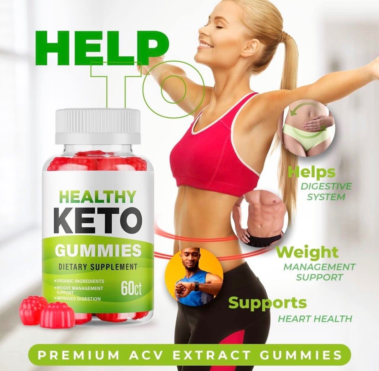2-Pack Healthy Keto ACV Gummies - Vegan, Weight Loss Supplement (120 Gummies)