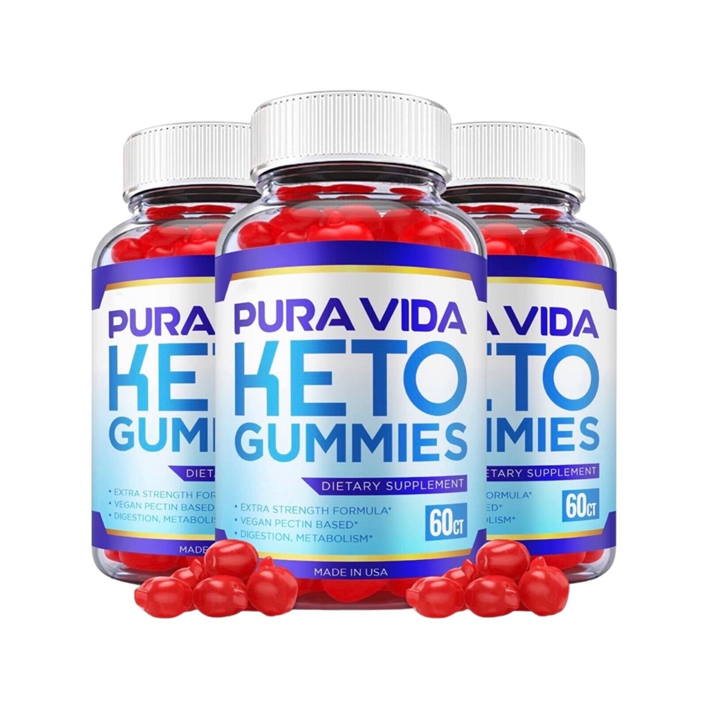 3-Pack Pure Vida Keto Gummies, Vegan, Fat Burn, Weight Loss Gummies-180 Gummies