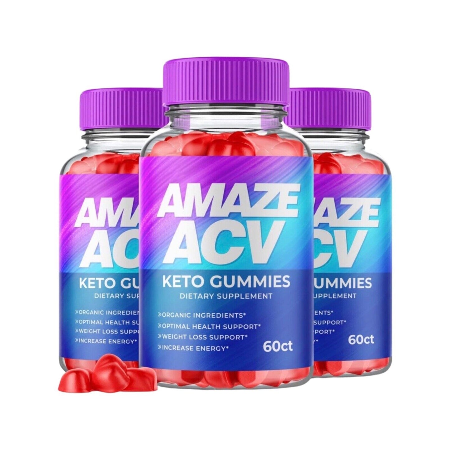 3-Pack Amaze ACV Keto Gummies - Vegan, Weight Loss Supplement - 180 Gummies