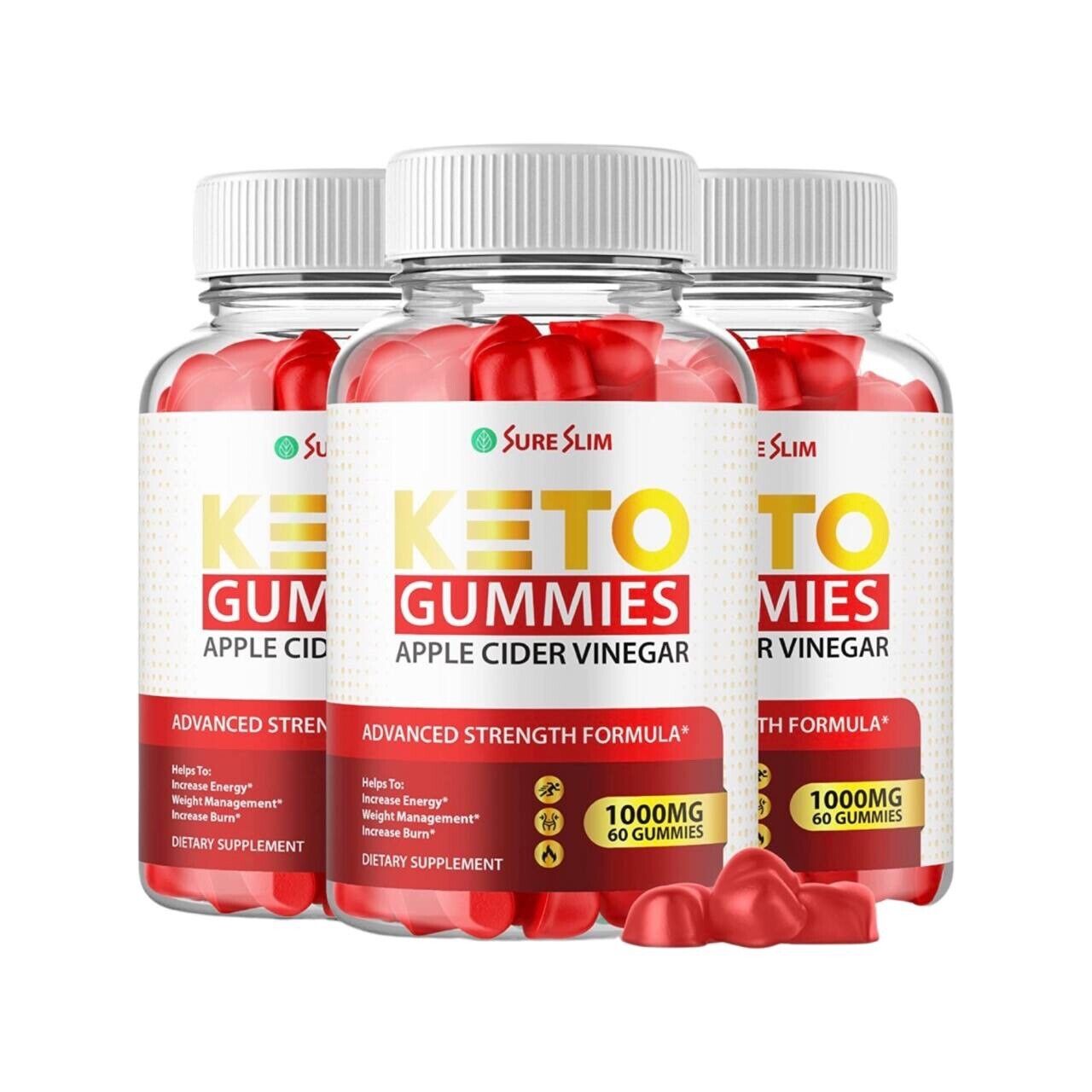 3 Pack-Sure Slim Keto ACV Gummies, Vegan, Weight Loss Supplement - 180 Gummies