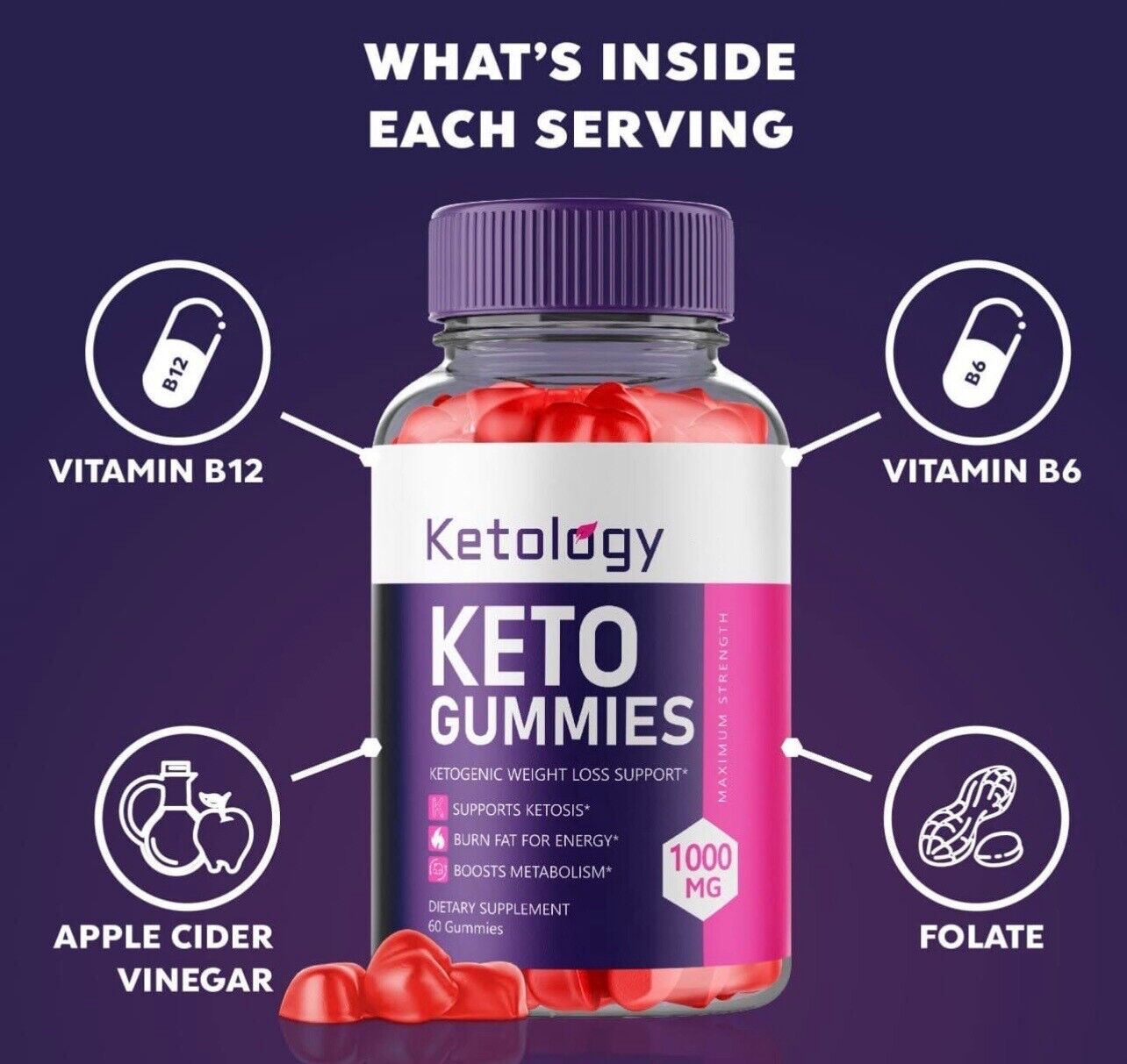 Ketology Keto Gummies - Advanced Weight Loss, Vegan, Non GMO (60 Gummies)