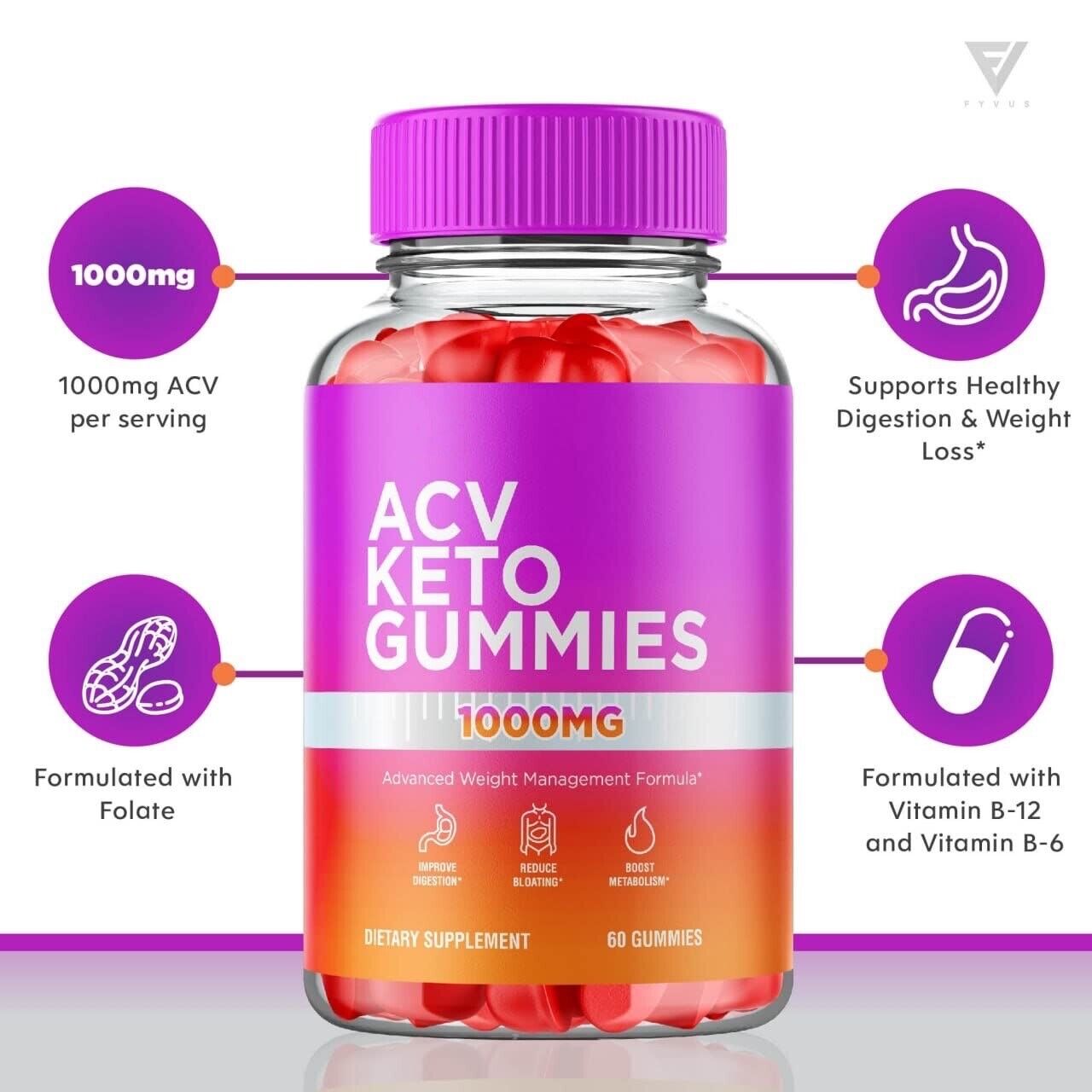 2-Pack ACV Keto Gummies,ACV+Keto, Apple Cider Vinegar Gummies (120 Gummies)