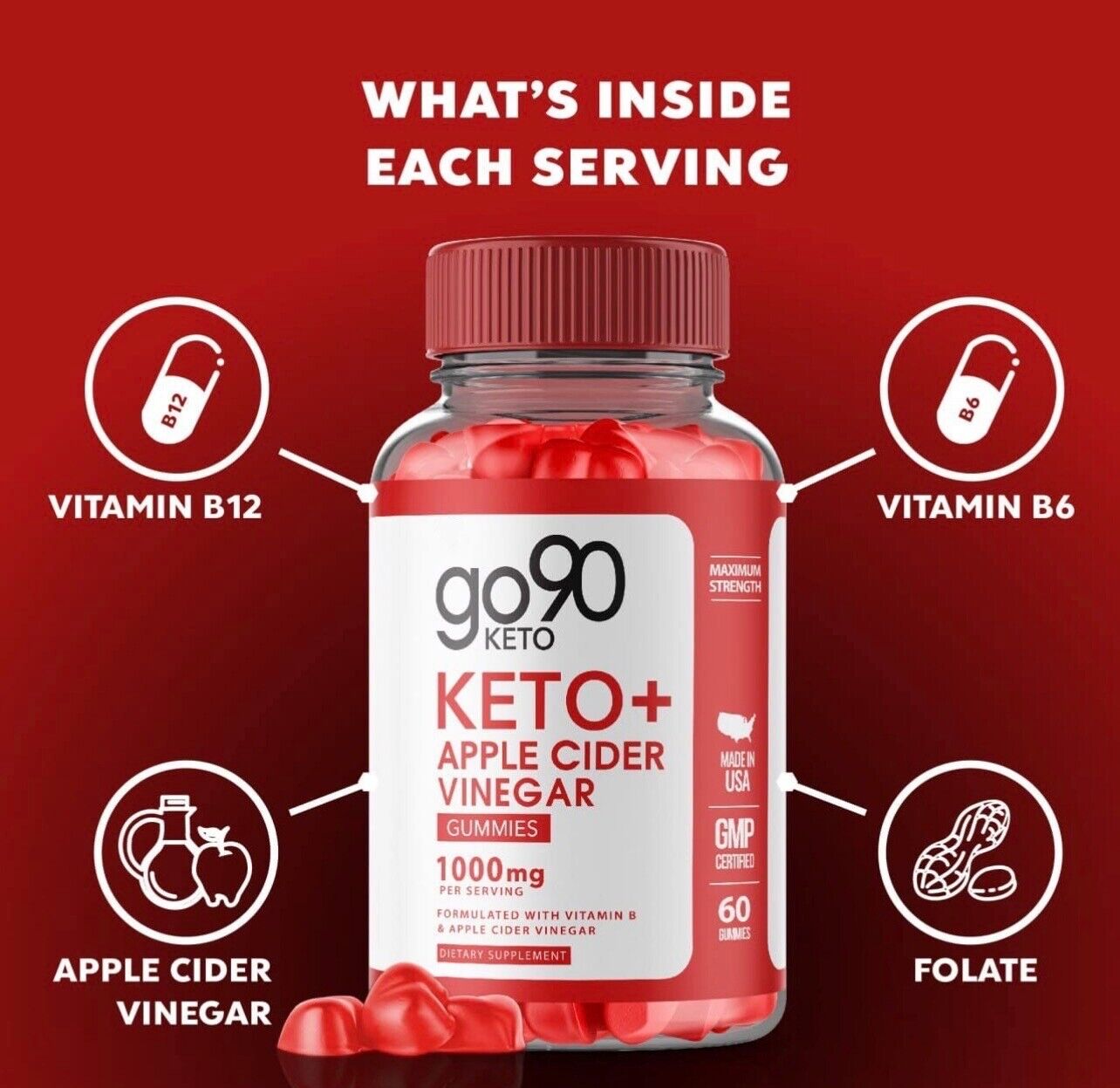 Go90 Keto ACV Gummies - Vegan, Weight Loss Supplement - 60 Gummies