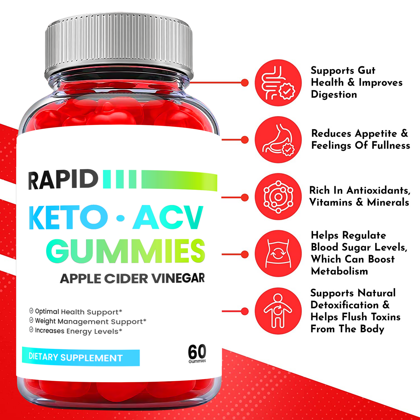 3-Pack Rapid Keto ACV Gummies, Vegan, Fat Burn, Weight Loss Gummies-180 Gummies
