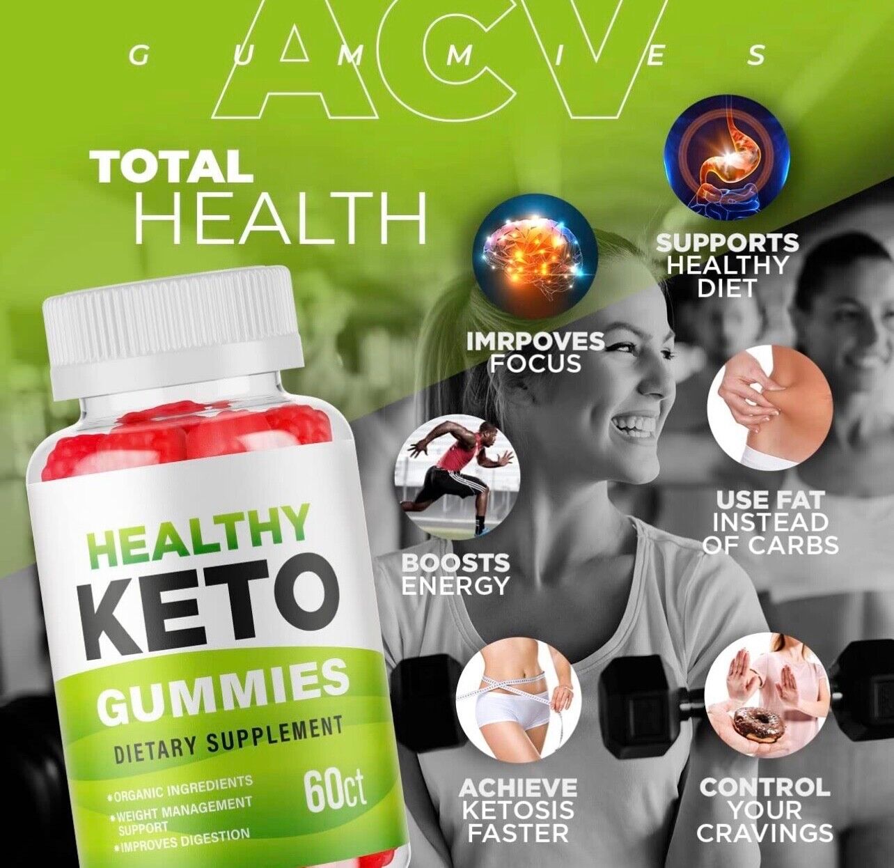 Healthy Keto ACV Gummies - Vegan, Weight Loss Supplement (60 Gummies)
