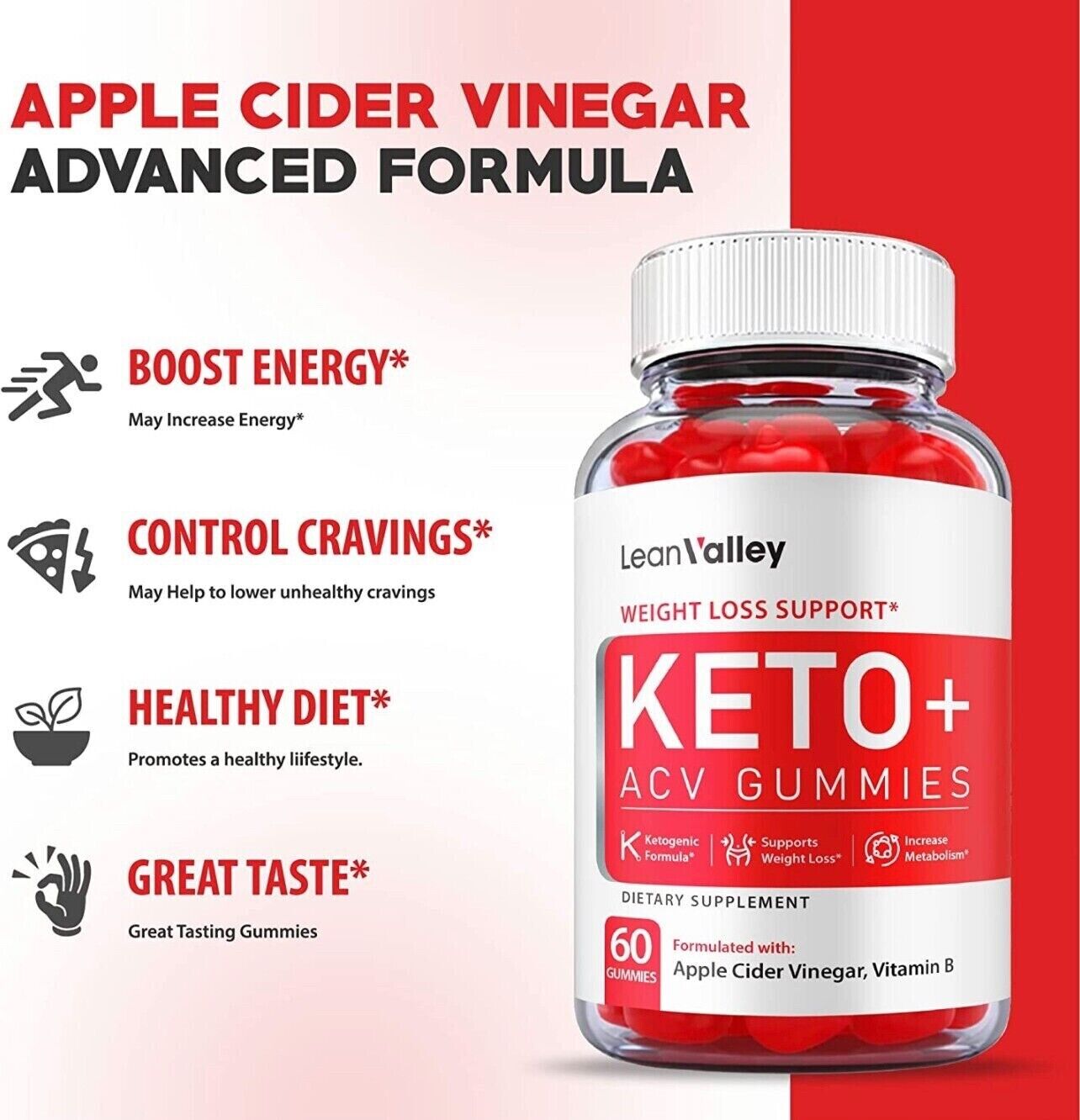 Lean Valley Keto ACV Gummies, Weight Loss, Vegan, Fat Burner-60 Gummies