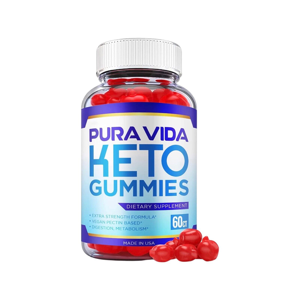 Pure Vida Keto Gummies, Vegan, Fat Burn, Weight Loss Gummies-60 Gummies