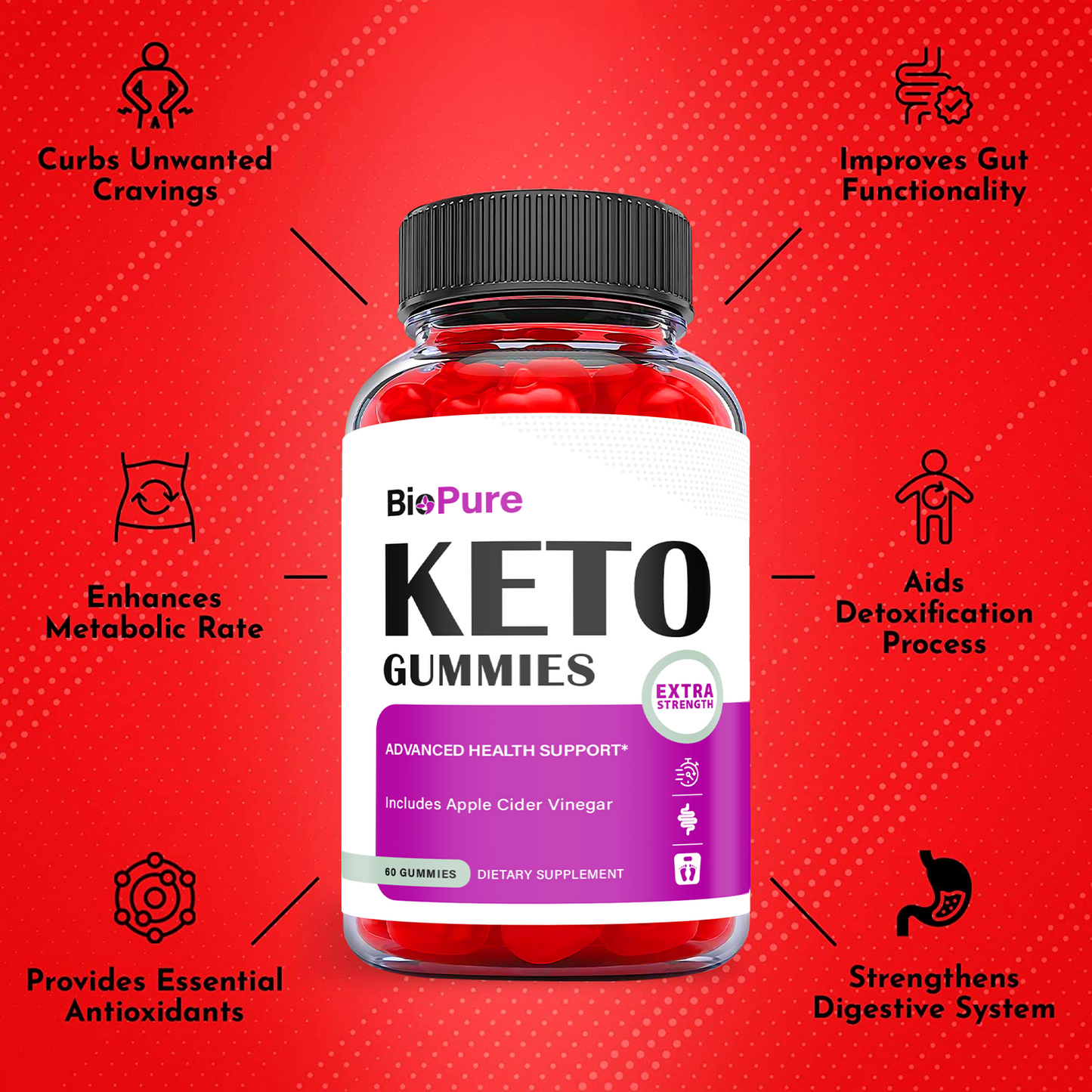 2-Pack BioPure Keto Gummies - Bio Pure Keto ACV Gummies Weight Loss-120 Gummies