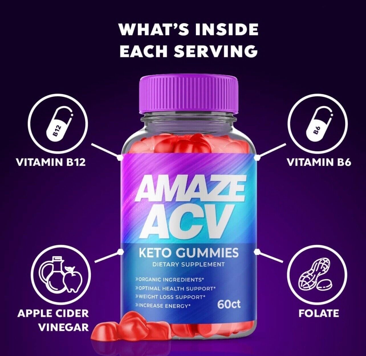 2-Pack Amaze ACV Keto Gummies - Vegan, Weight Loss Supplement - 120 Gummies