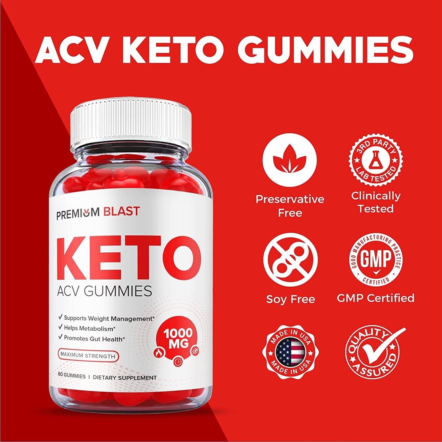 Premium Blast Keto ACV Gummies - Vegan, Weight Loss Supplement-60 Gummies