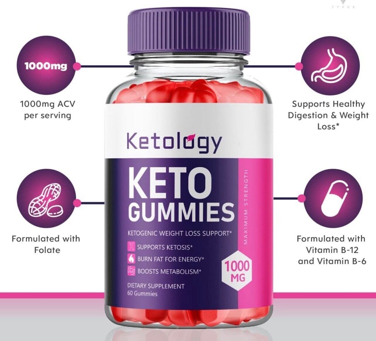 Ketology Keto Gummies - Advanced Weight Loss, Vegan, Non GMO (60 Gummies)