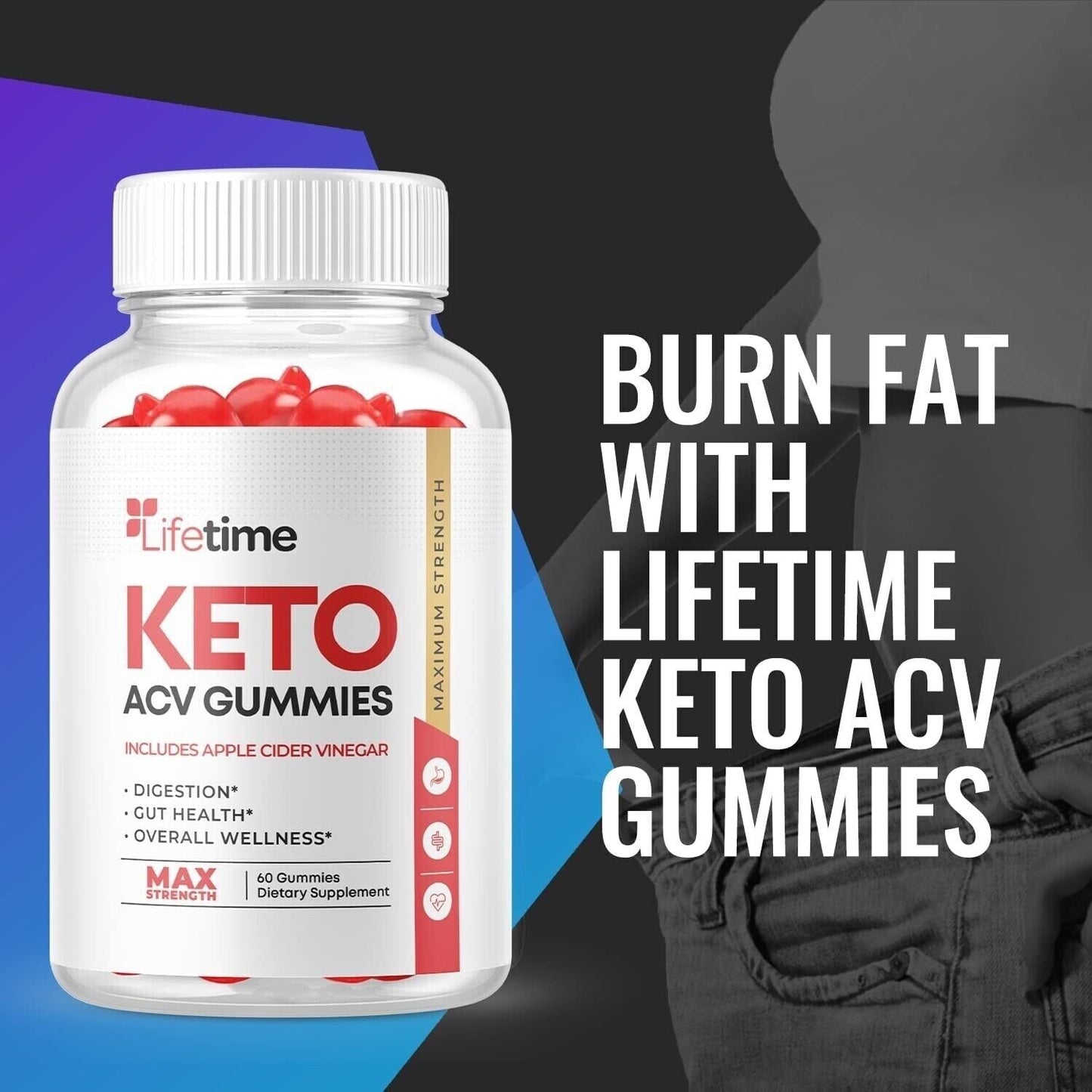 Lifetime Keto ACV Gummies, Vegan, Weight Loss Supplement - 60 Gummies