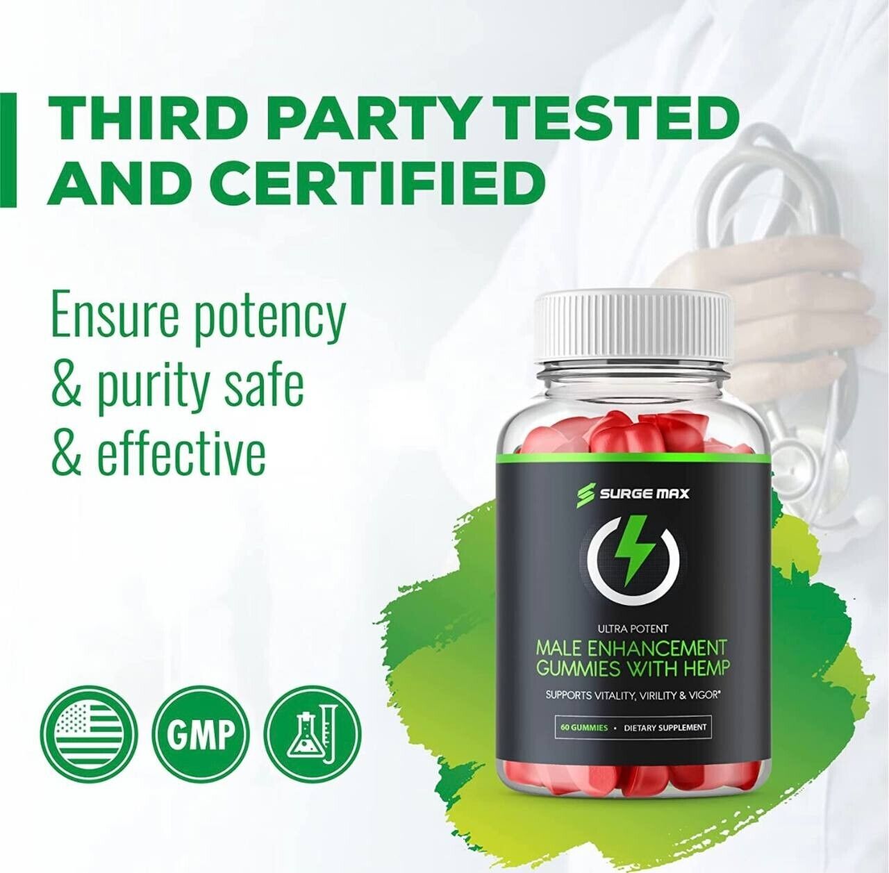 Surge Max Gummies, ED, Full of Omega, Premium and Organic-60 Gummies