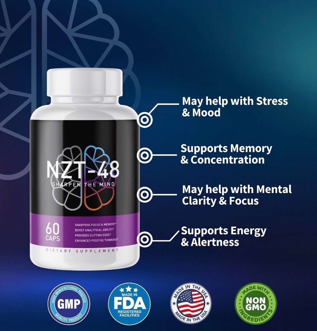 3-Pack NZT-48 Brain Booster, Focus, Memory, Function, Clarity- 180 Capsules