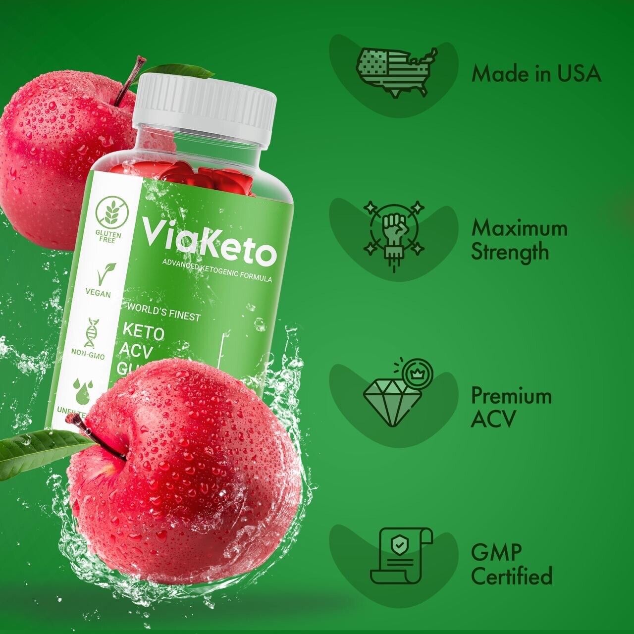 5-Pack Via Keto Gummies Viaketo, Vegan, Apple Cider Vinegar Gummies(300 Gummies)