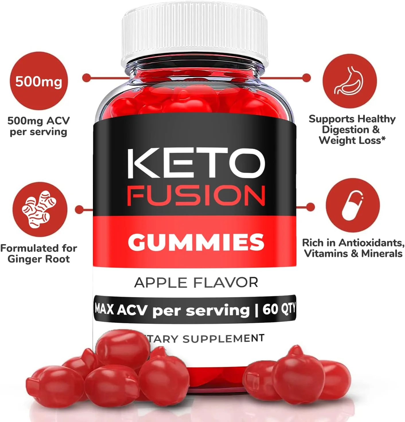 2-Pack Keto Fusion Gummies, Weight Loss, Fuzion Keto ACV Gummies (60 Gummies)