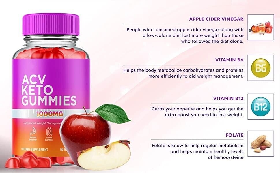 ACV Keto Gummies,ACV+Keto, Apple Cider Vinegar Gummies (60 Gummies)
