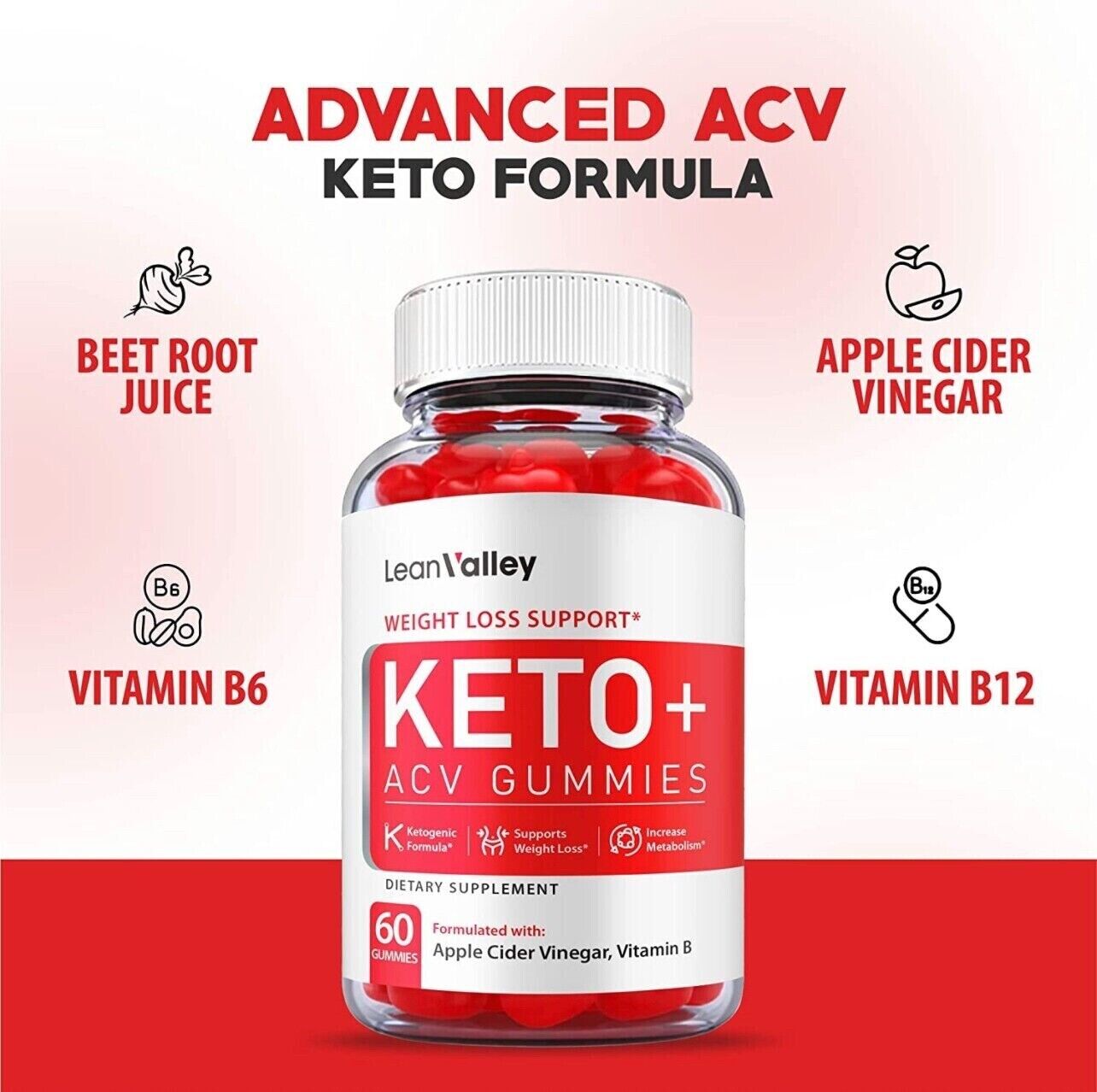 Lean Valley Keto ACV Gummies, Weight Loss, Vegan, Fat Burner-60 Gummies