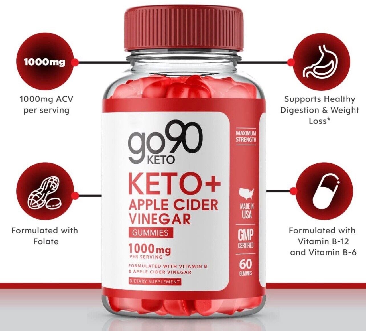 2-Pack Go90 Keto ACV Gummies - Vegan, Weight Loss Supplement - 120 Gummies