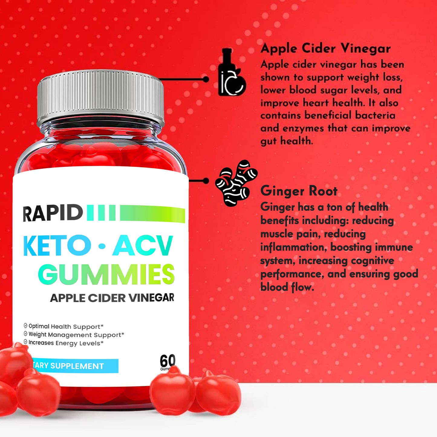Rapid Keto ACV Gummies, Vegan, Rapid Cut, Weight Loss Gummies-60 Gummies