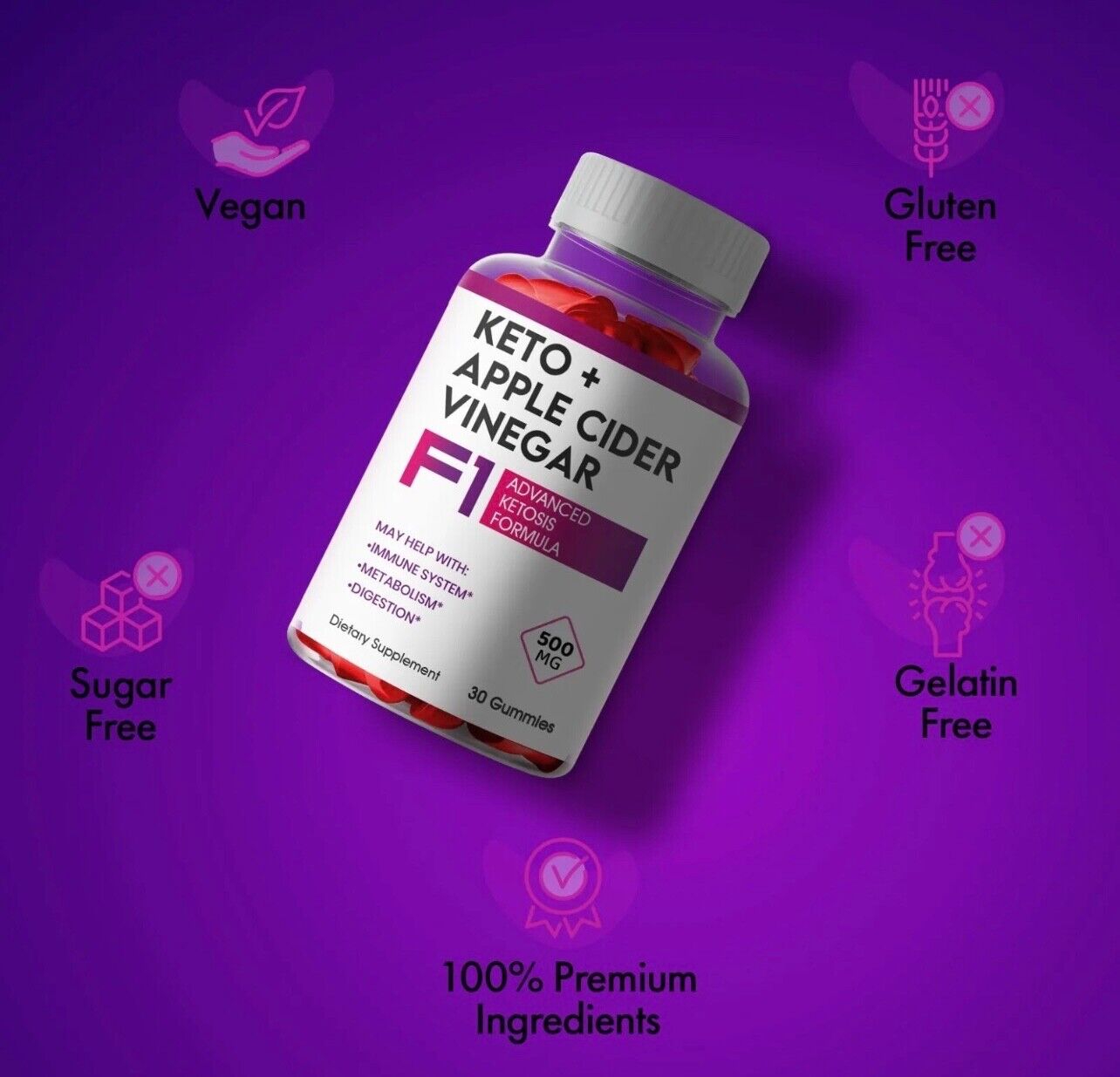 F1 Keto ACV Gummies, Weight Loss, Fat Burner, Vegan - 60 Gummies