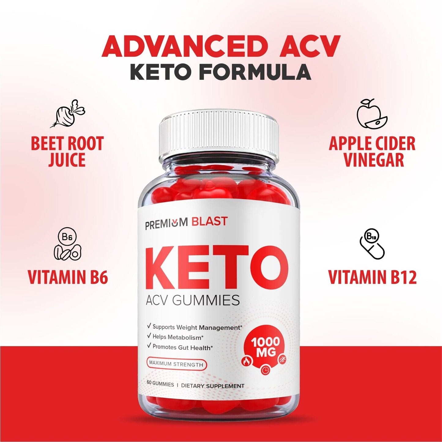 2-Pack Premium Blast Keto ACV Gummies -Vegan, Weight Loss Supplement-120 Gummies