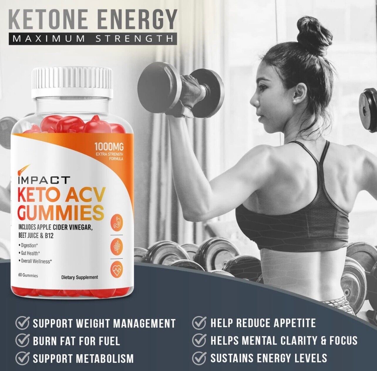 2-Pack Impact Keto ACV Gummies, Weight Loss Supplement- 120 Gummies