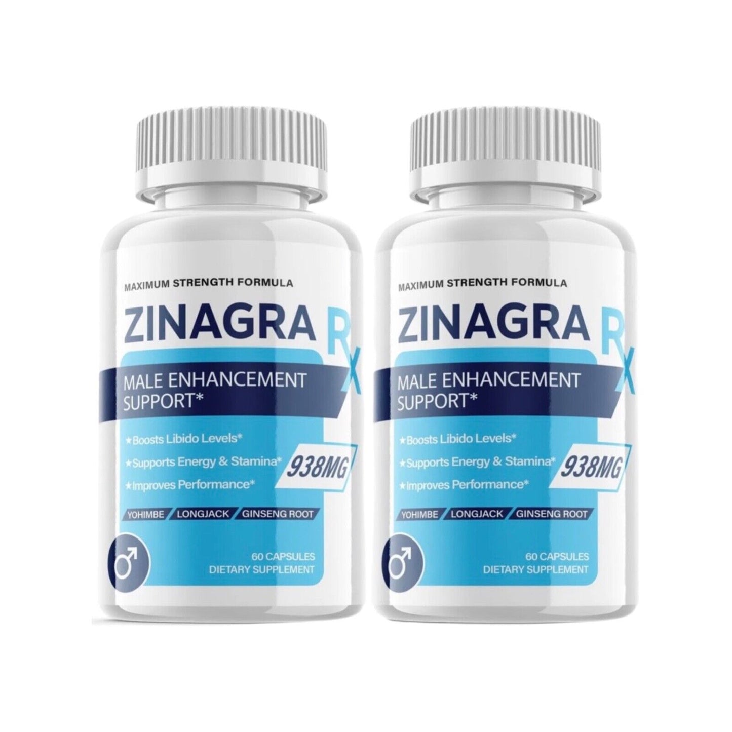 2-Pack Zinagra Rx Capsules, Vegan, Extra Strength Formula Pills for Men-120 Caps
